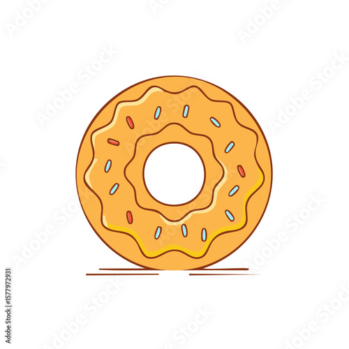 Colorful doughnut decorated with icing and sprinkles tasty sweet dessert for celebrations or bakery concept