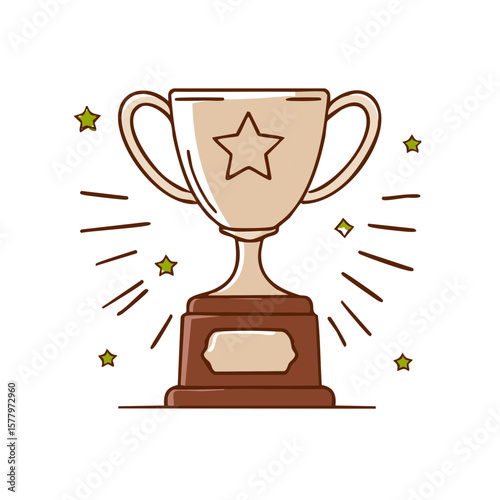 Celebration trophy illustration with star icon and sparks, for award, winning, achievement or contest concept