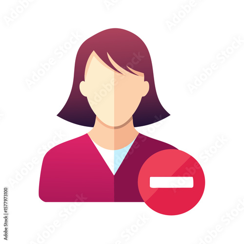 Abstract Woman Portrait with a Remove Sign, Profile Avatar, User Account Deletion, Error Symbol, Red