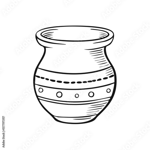 Hand Drawn Decorated Vase Sketch Illustration Pottery Design Object Art