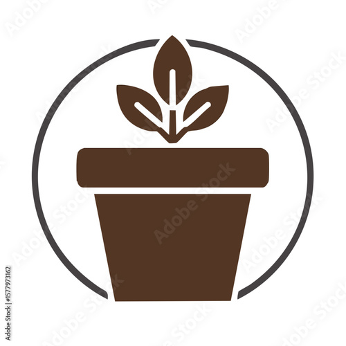 Sprout Seedling in Pot Round Icon, Growing Plant, Minimalist Design