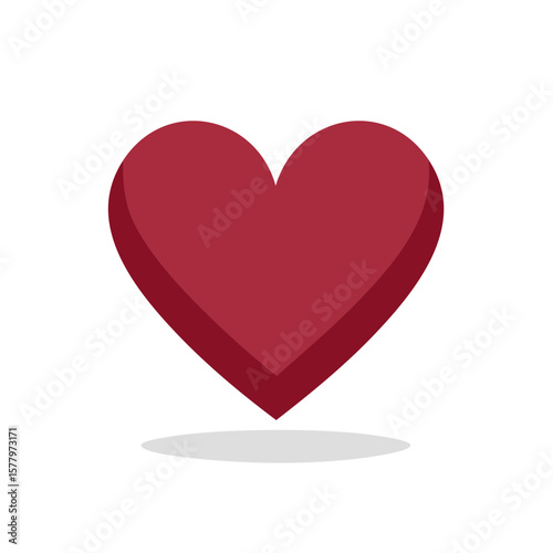 Isolated burgundy heart with shadow love emotion romance valentine vector art