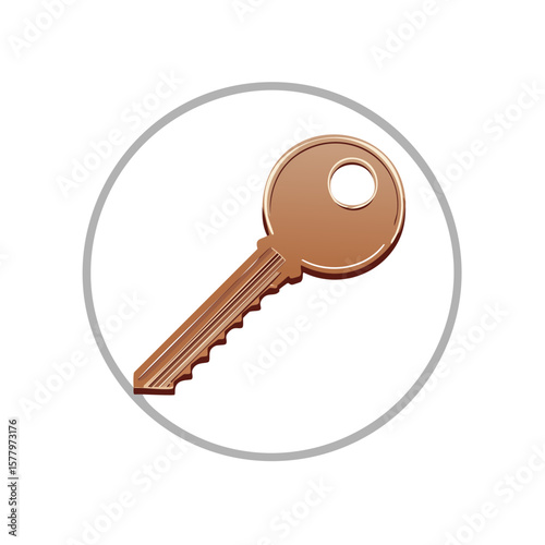 Cartoon key illustration in circle frame Security access and entry icon