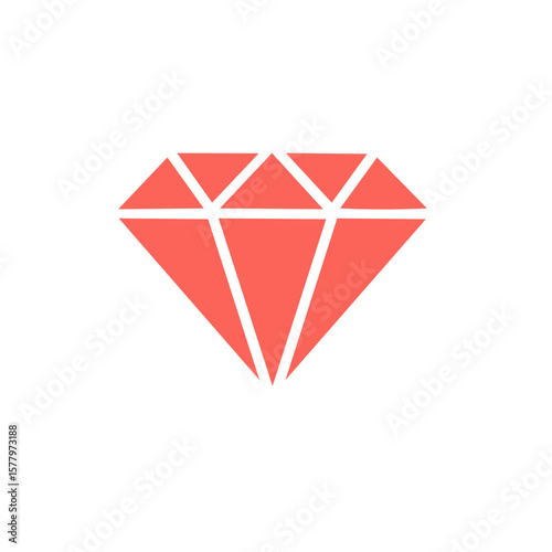 Stylized Diamond Shape in Coral Hues Simple Jewel Icon Elegant Facets Concept