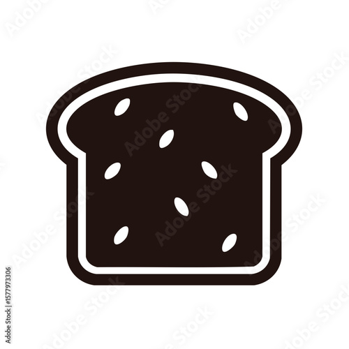 Stylized Graphic of Slice of Dark Bread with Seeds, Vector Illustration of Whole Grain Toast for Breakfast