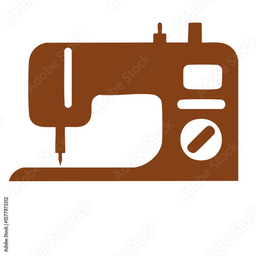 Vintage Sewing Machine Brown Silhouette Illustration Seamstress Tailoring Craft