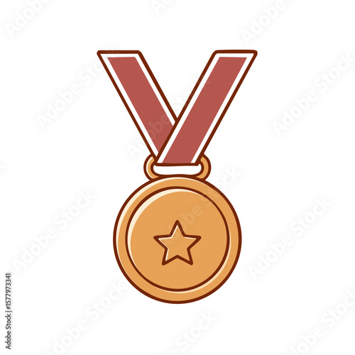 Golden star medal with ribbon achievement reward symbol of success victory honor design element