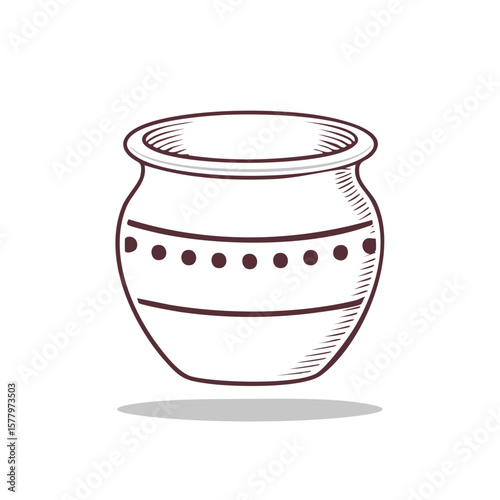 Hand Drawn Art of Ceramic Pot with Circular Decoration Elements, Sketch Illustration Design
