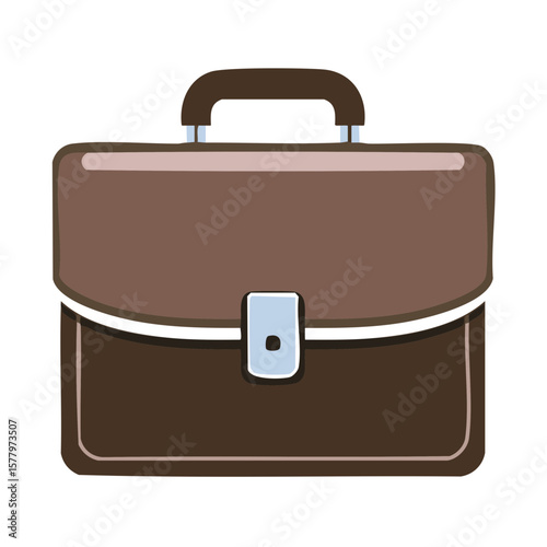 Classic Brown Briefcase Business Portfolio Icon, Leather Case Handle Secure Latch