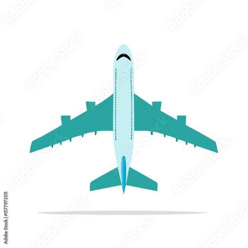 Airplane aerial illustration, commercial airliner, transport vector icon, wingspan