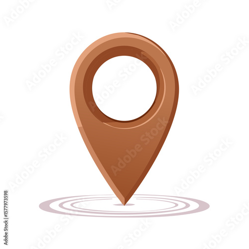 Brown Map Pointer Icon with Ripple Effect, Location and Navigation Concept, Geographical Sign