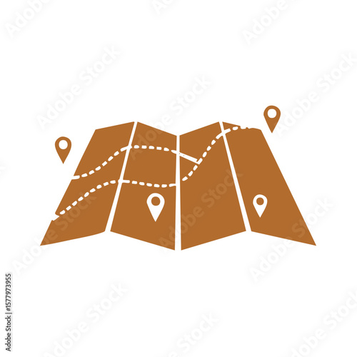 Folded Map with Routes and Location Pins, Navigation and Planning for Travel Adventures