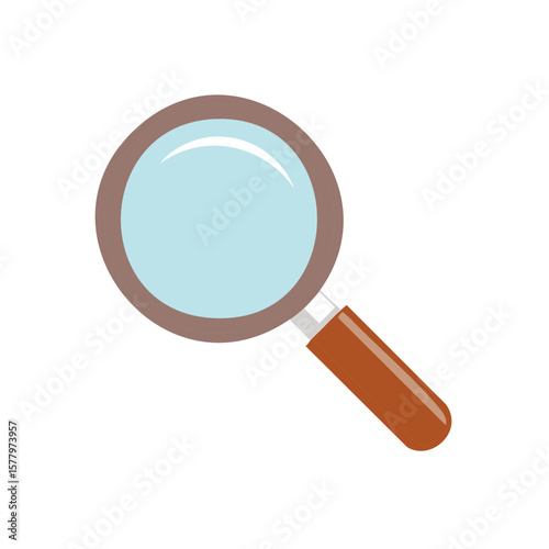Classic handheld magnifying glass illustration with a light blue lens ready for investigation and exploration activities