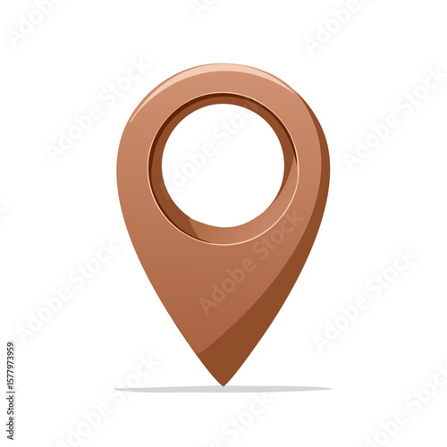 Copper brown map marker, point location icon, navigation symbol with pinpoint, vector illustration