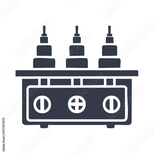 Electrical Transformer Silhouette: Three Transformers Mounted on Metal Frame with Circular Dial