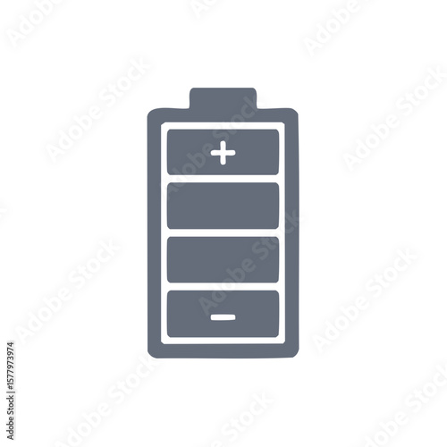 Battery Icon with Plus Minus Symbols, Fully Charged Energy Source, Power Supply