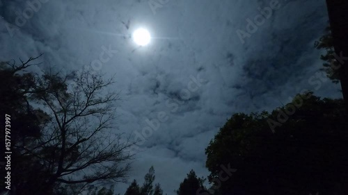  Spooky nighttime timelapse of clouds over full moon 4k Video 