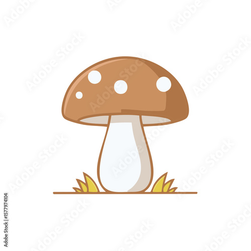 Mushroom Cartoon Illustration Brown Capped with White Spots in Grass Graphics
