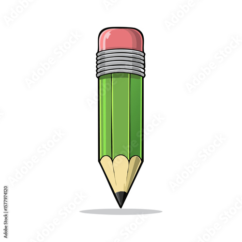 Green Pencil with Eraser Illustration Simple Icon Vector Educational Supplies Write Draw