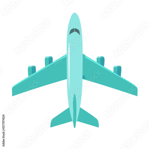 Teal Airplane Flying High Vector Illustration Aerial View Travel Transportation