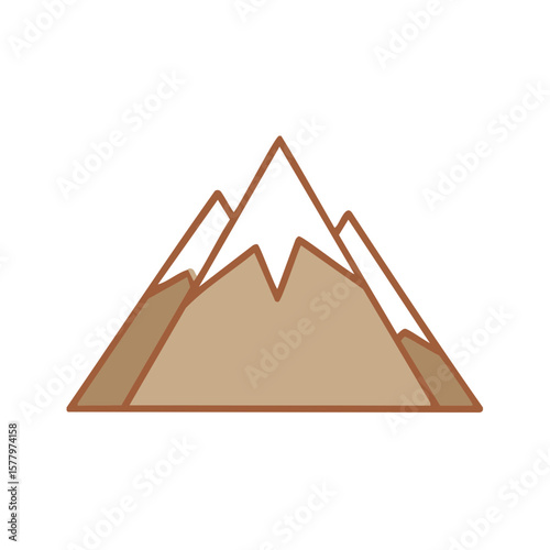 Stylized mountain range with snowy peaks outlined in brown, simple vector illustration