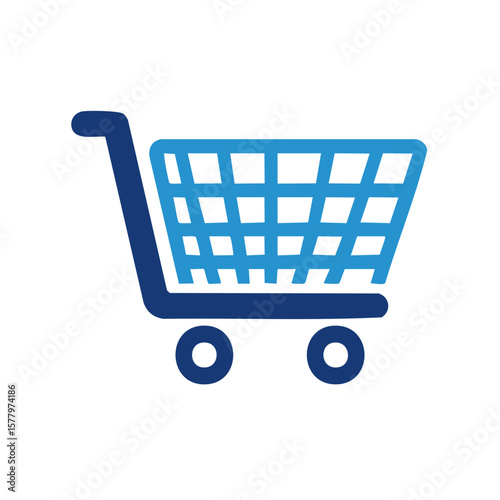 Shopping cart icon with blue design - retail symbol for commerce and purchases