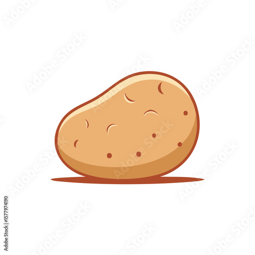Cartoon style illustration of a potato with sprouts and eyes isolated against a white backdrop