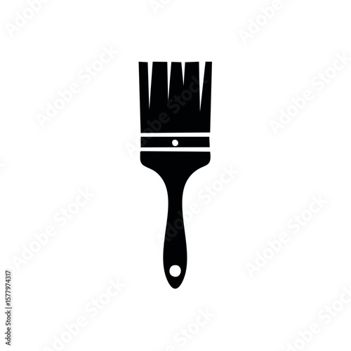 Black paint brush icon used for painting walls and various surfaces with paint