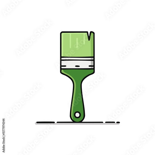 Illustration of Green Paintbrush for Artistic Painting and Home Improvement Projects