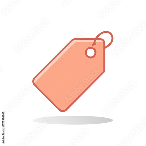 Vector image of a price tag with a hole for hanging in light red with a thin outline.
