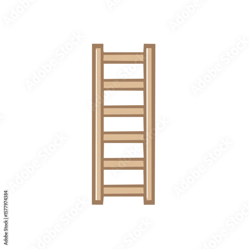 Illustration of a Wooden Ladder with Brown Rungs for Climbing, Vertical Ascent