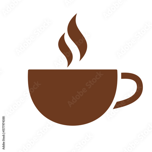 Steaming Coffee Cup Silhouette - Brown Hot Drink Icon, Coffee Break Sign