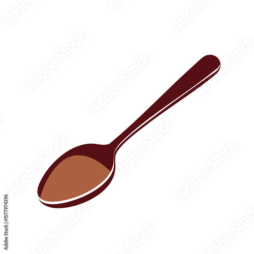 Stylized Spoon Filled with Brown Liquid, Food Service Illustration, Cooking and Cuisine Elements, Simplistic Design
