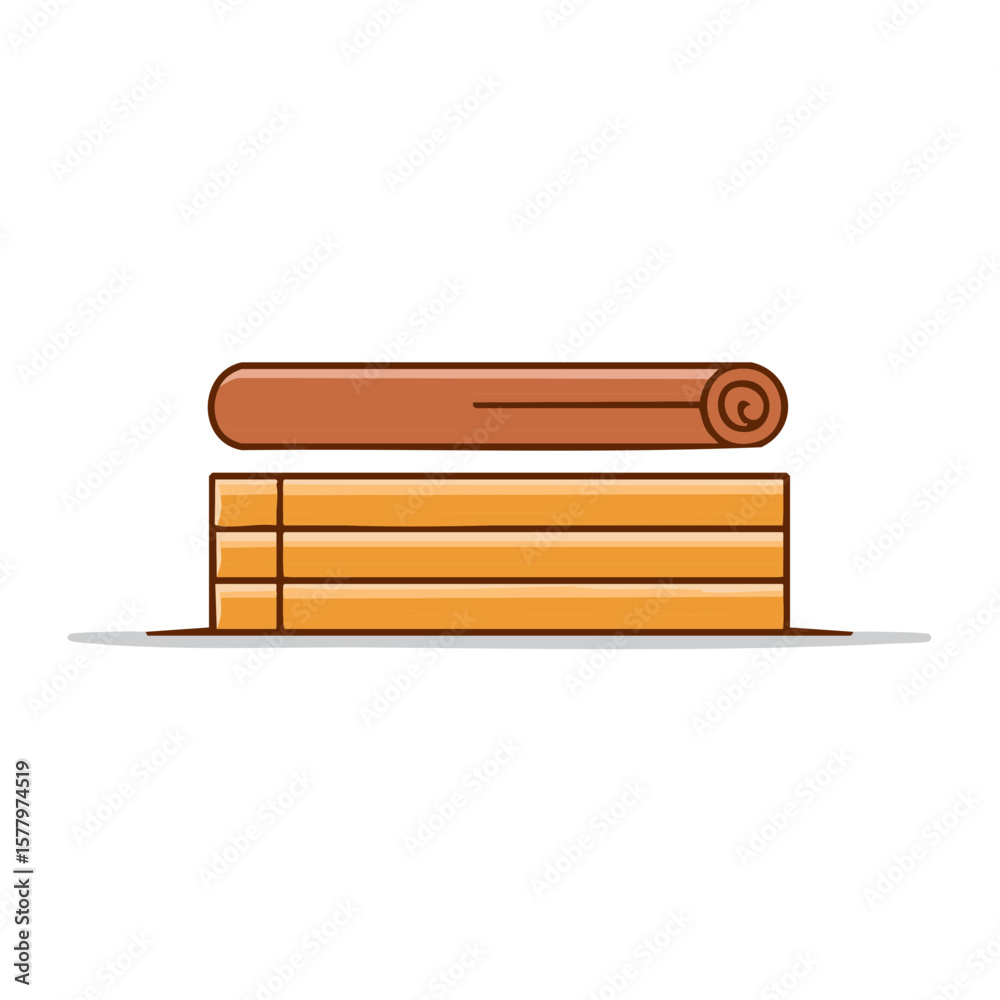 Stack of golden bamboo mat with rolled sushi on top simple illustration Stack of golden bamboo mat with rolled sushi on top simple illustration