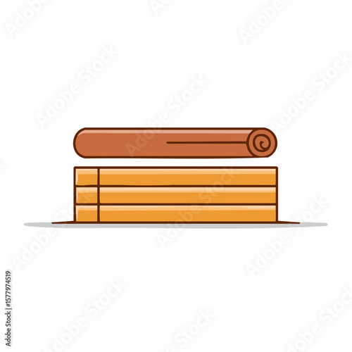 Stack of golden bamboo mat with rolled sushi on top simple illustration