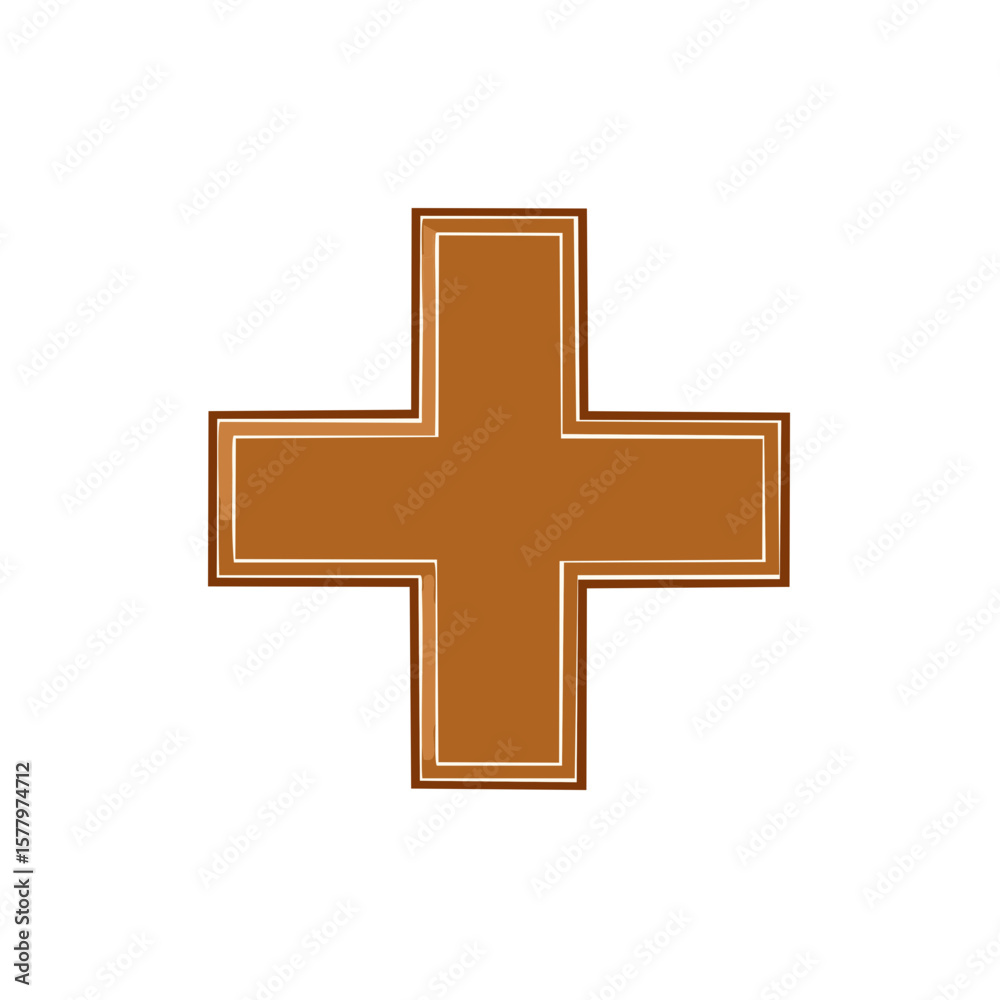 Brown Plus Sign with Double White Border Centered on White Backdrop for Simple Minimalist Design Brown Plus Sign with Double White Border Centered on White Backdrop for Simple Minimalist Design