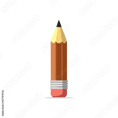 Illustration of a Short Wooden Pencil with Eraser and Graphite Tip