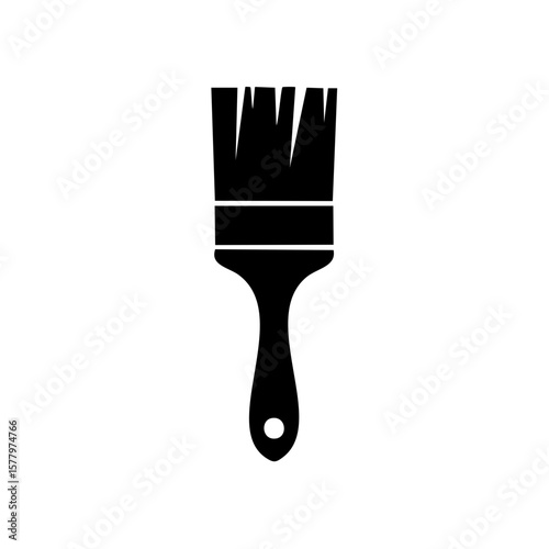 Simple black silhouette of a paint brush for applying color and decorating wall surface