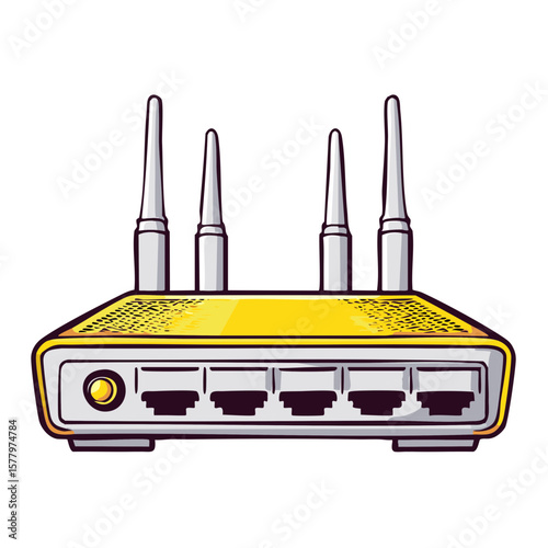 Wireless Router Illustration with Multiple Antennas and Ports for Internet Connectivity Connection