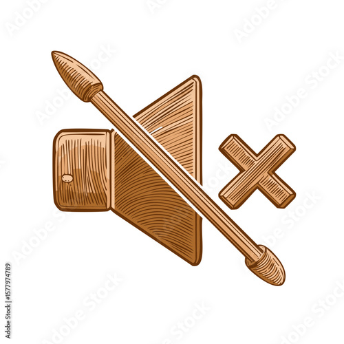 Brown Volume Icon with Mute Symbol Engraving Style Illustrative Graphic