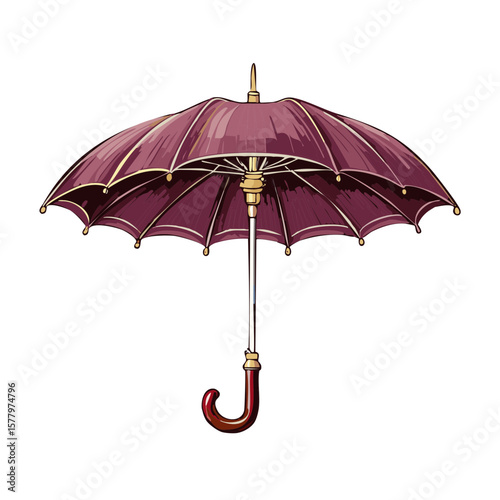 Hand Drawn Decorative Maroon Umbrella with Golden Accents for Weather Protection