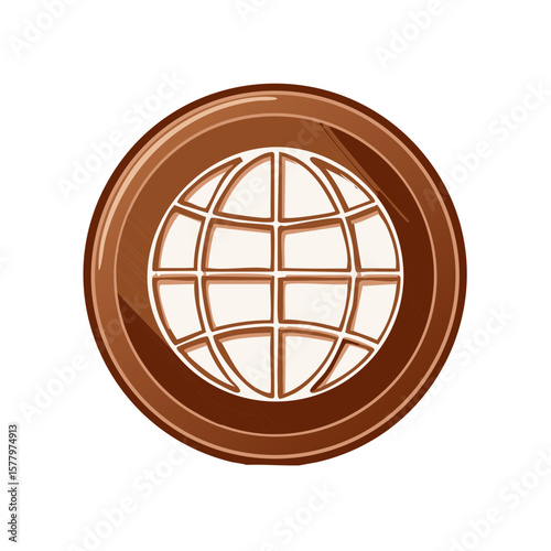 Global earth icon within brown circular button illustrating worldwide internet connectivity