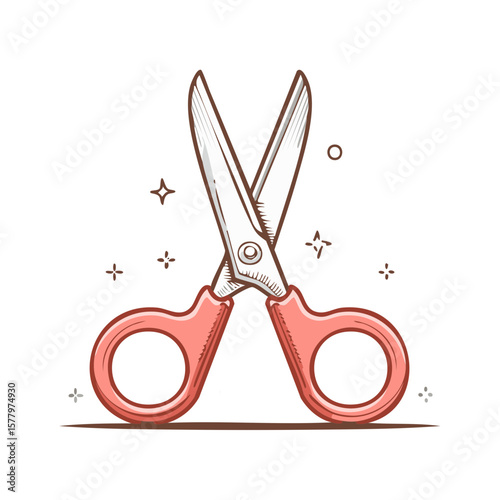 Open scissors cartoon illustration.  Crafts, cutting, art, and school related symbol.