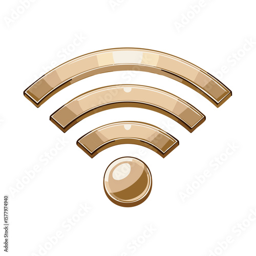 Golden WIFI Symbol in isometric view for wireless internet connection vector artwork
