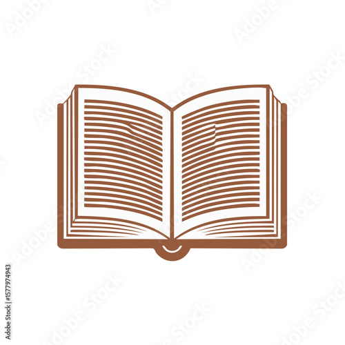 Stylized Open Book with Pages Depicted in Brown Lines on White Background, Ready for Reading or Studying