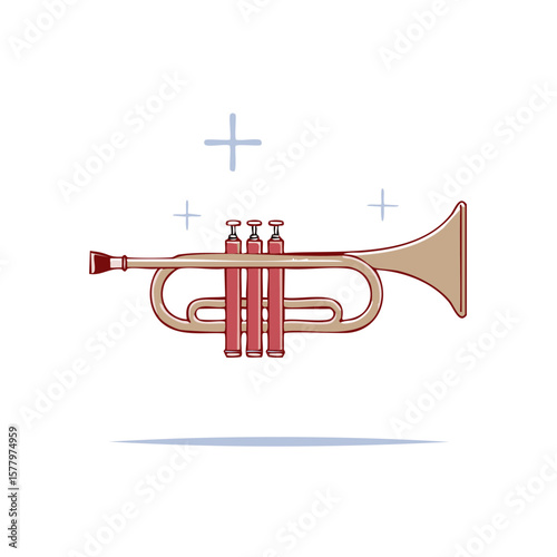 Stylized Trumpet Illustration with Musical Instrument Components and Glimmering Decorative Elements