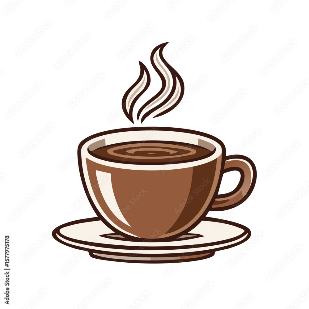 Obraz premium Cup of hot coffee drink illustration with steam on saucer