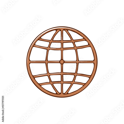 Globe Icon with Brown Grid Cartoon World Map Illustration