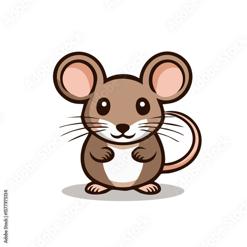 Cute Brown Cartoon Mouse Standing Smiling Rodent Character Illustration