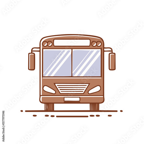 Front view illustration of a brown city bus for public transportation concept